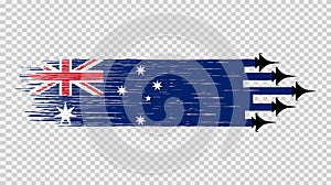 Australia flag  with military fighter jets isolated  on png or transparent ,Symbols of Australia, template for banner,card, photo