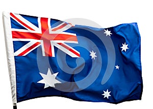 Australia flag waving on white sky