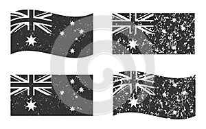 Australia grunge flag set, dark gray isolated on white background, vector illustration for your web site design, app, UI