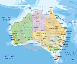 Australia - Highly detailed editable political map with separated layers.