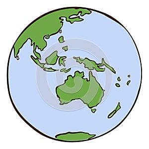 Australia icon. Continent on round global planet map