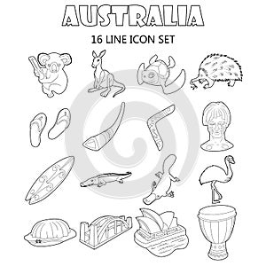 Australia icons set, outline style