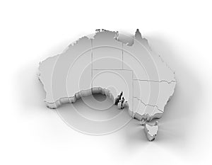 Australia map 3D silver with states and clipping path