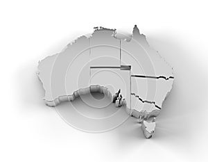 Australia map 3D silver with states stepwise and clipping path