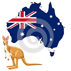 Australia map, abstract map of Australia in the form of a flag with a kangaroo isolated on a white background. Vector
