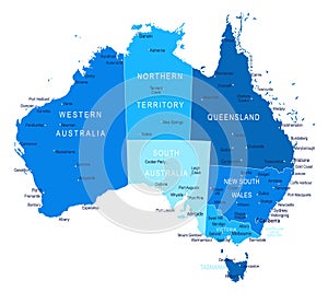 Australia map. Cities, regions. Vector