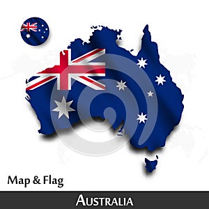 Australia map and flag . Waving textile design . Dot world map background . Vector