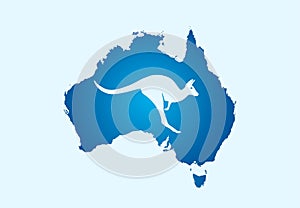 Australia map icon with kangaroo. Australian logo symbol