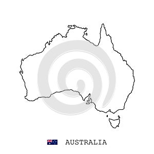 Australia map line, linear thin vector simple outline and flag. Black on white