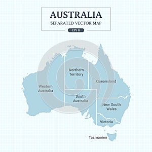 Australia Map Mono Color High Detail Separated all states