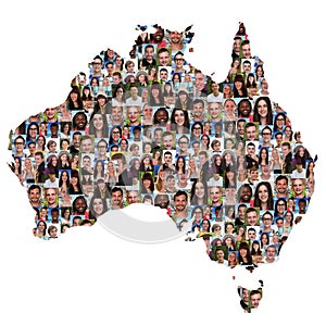 Australia map multicultural group of young people integration di photo