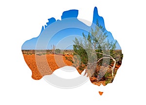 Australia map with outback scene