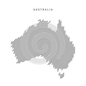 Australia map from pattern of black slanted parallel lines. Flat vector illustration isolated on white
