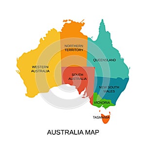 Australia map with regions. Vector illustration. Australian state territory
