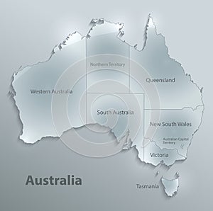 Australia map separate individual glass card paper 3D