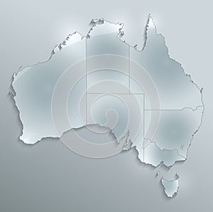 Australia map separate region individual blank glass card 3D raster