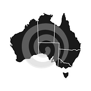 Australia map with territory line with black color isolated on white background. Vector illustration simplified world map.