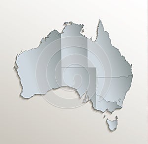 Australia map white blue separate individual states card paper 3D