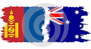 Australia and Mongolia grunge flags connection vector