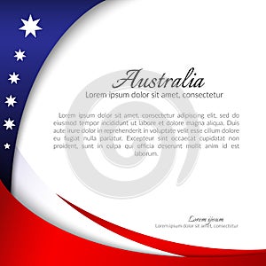 Australia national flag theme red white curved lines and stars on a blue background Patriotic poster banner card card template