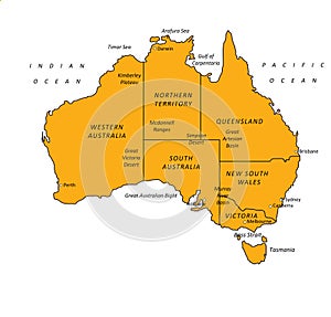 Australia Orange Map Vector Illustration photo