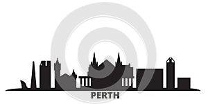 Australia, Perth city skyline isolated vector illustration. Australia, Perth travel black cityscape