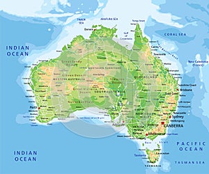 High detailed Australia physical map with labeling. photo