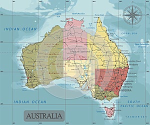 Detailed Australia Political map in Mercator projection. Clearly labeled. Separated layers. photo