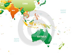 Australia and Southeast Asia detailed political map with lables