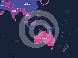 Australia and Southeast Asia map. High detailed political map of australian and southeastern Asia region with country