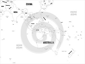 Australia and Southeast Asia map. High detailed political map of australian and southeastern Asia region with country