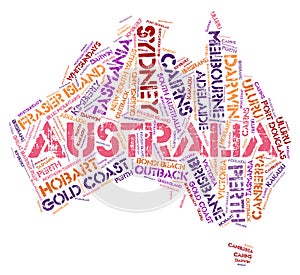 Australia top travel destinations word cloud photo