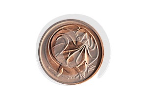 Australia two cent coin with an image of a Frill Necked Lizard