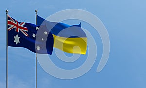 Australia and Ukraine flags. Blue sky and flag Australia and Ukraine. 3D work and 3D image