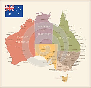 Australia - vintage map and flag - illustration