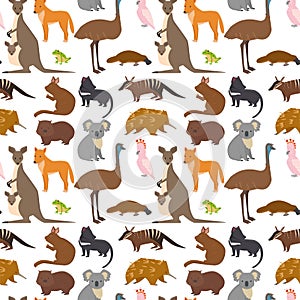 Australia wild animals cartoon popular nature characters seamless pattern background flat style mammal collection vector