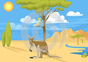 Australia wild background landscape animals cartoon popular nature flat style australian native forest vector