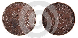 Australian 1862 Penny Token scarce copper coin