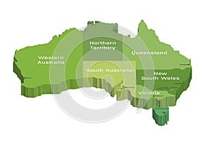 Australian 3d (isometric) map colored by states