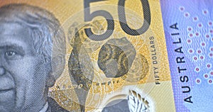Australian 50 dollar AUD banknotes close up