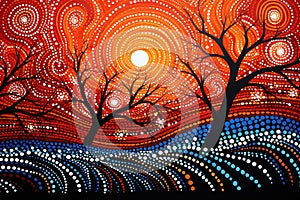 Australian Aboriginal dot art painting of a waterhole.