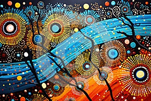 Australian Aboriginal dot art painting of a waterhole.