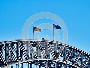 Australian and Aboriginal Flags on Sydney Harbout Bridge, Australia