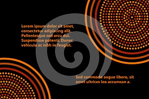 Australian aboriginal geometric art concentric circles banner template in orange brown and black, vector