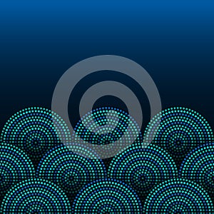 Australian aboriginal geometric art concentric circles seamless border in blue and black, vector template for a card, invitation, photo