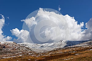 Australian Alps covered in snow on bright sunny day. New South W