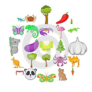 Australian animals icons set, cartoon style