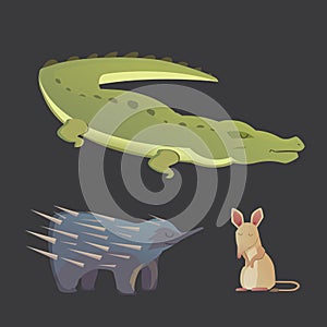 Australian animals vector crocodile, echidna and opossum