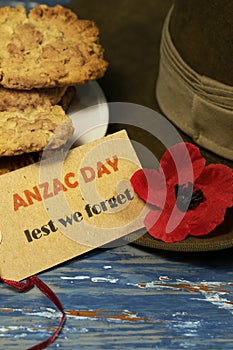 Australian army diggers slouch hat with anzac biscuits.