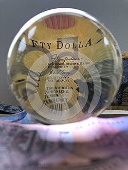 Australian banknote and crystal ball